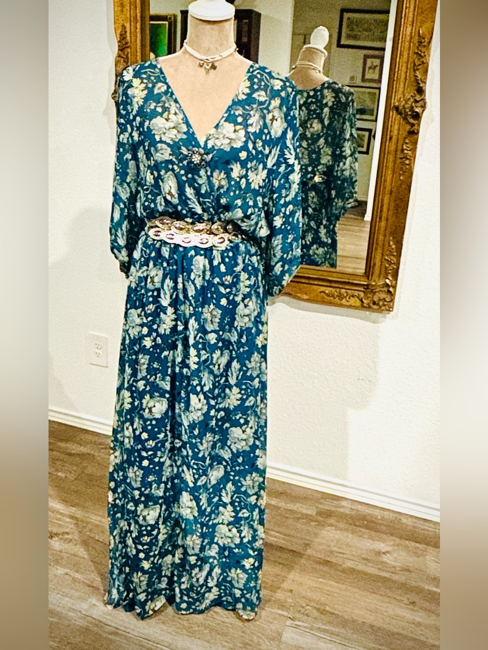 HAANI Woman Teal Floral Romantic Flowy Maxi Dress Sz 2X